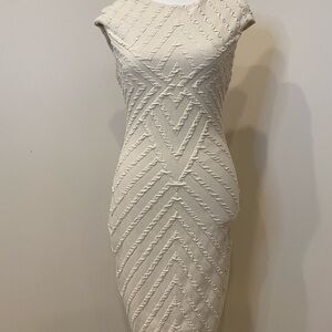 bebe Cream Chevron Textured Midi Dress